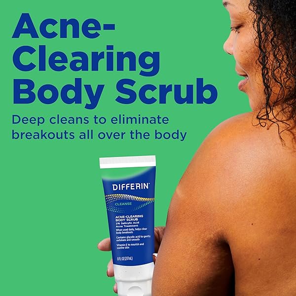 DIFFERIN BODY SCRUB WITH SALICYLIC ACID ACNE CLEARING IMPROVES TONE AND TEXTURE PRONE SKIN ON BACK SHOULDERS AND CHEST, 8 OZ (PACKAGING MAY VARY)