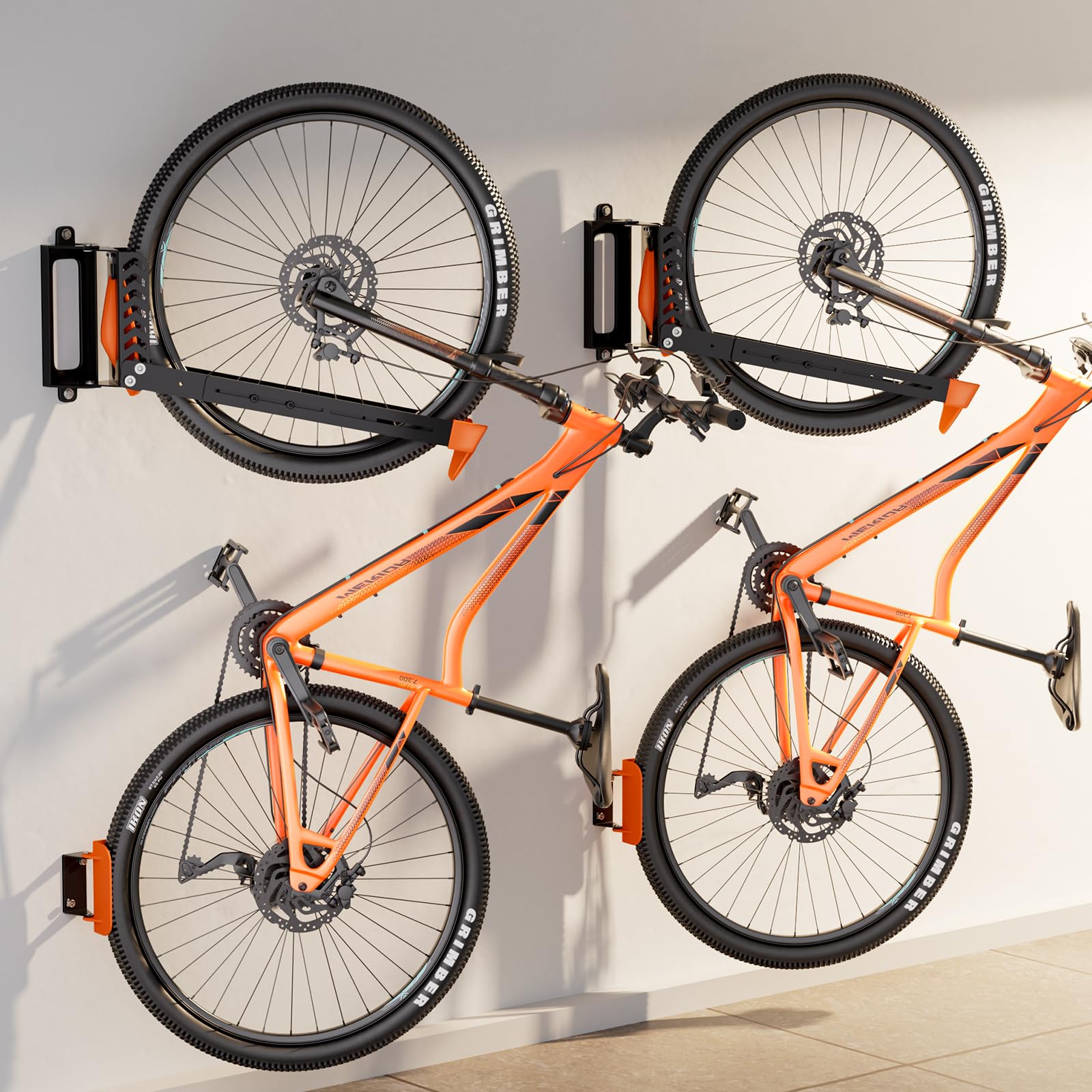 Photo 1 of 2-Pack Swivel Bike Rack Wall Mount, Bike Hangers for Garage, Space-Saving Vertical Bike Holder, Holds up to 77 lbs, Bicycle Wall Hanger Storage, No Heavy Lifting Required Indoor Hanging Bike Rack