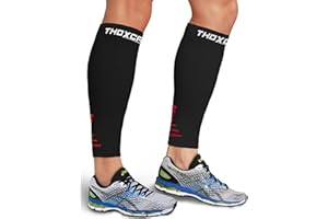 Thoxcare Calf Compression Sleeve for Men Women (2 Pairs), Leg Support Footless Compression Socks for Running - Shin Splint Varicose Veins Swelling & Pain Relief, Black/Red, Medium