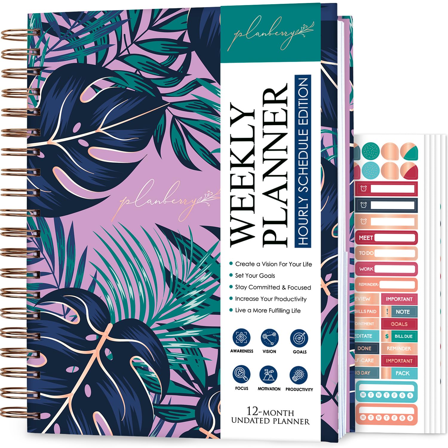 PLANBERRY Large Hourly Schedule Planner Premium – Undated Organizer for Productivity, Time Management & Budget, 20x27cm (Wild Purple)