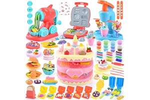 4 in 1 Color Dough Set Kitchen Creations with Ice Cream/Cake/Noodle/Hamburger Maker Machine, Arts Crafts Play Food Toys Tools