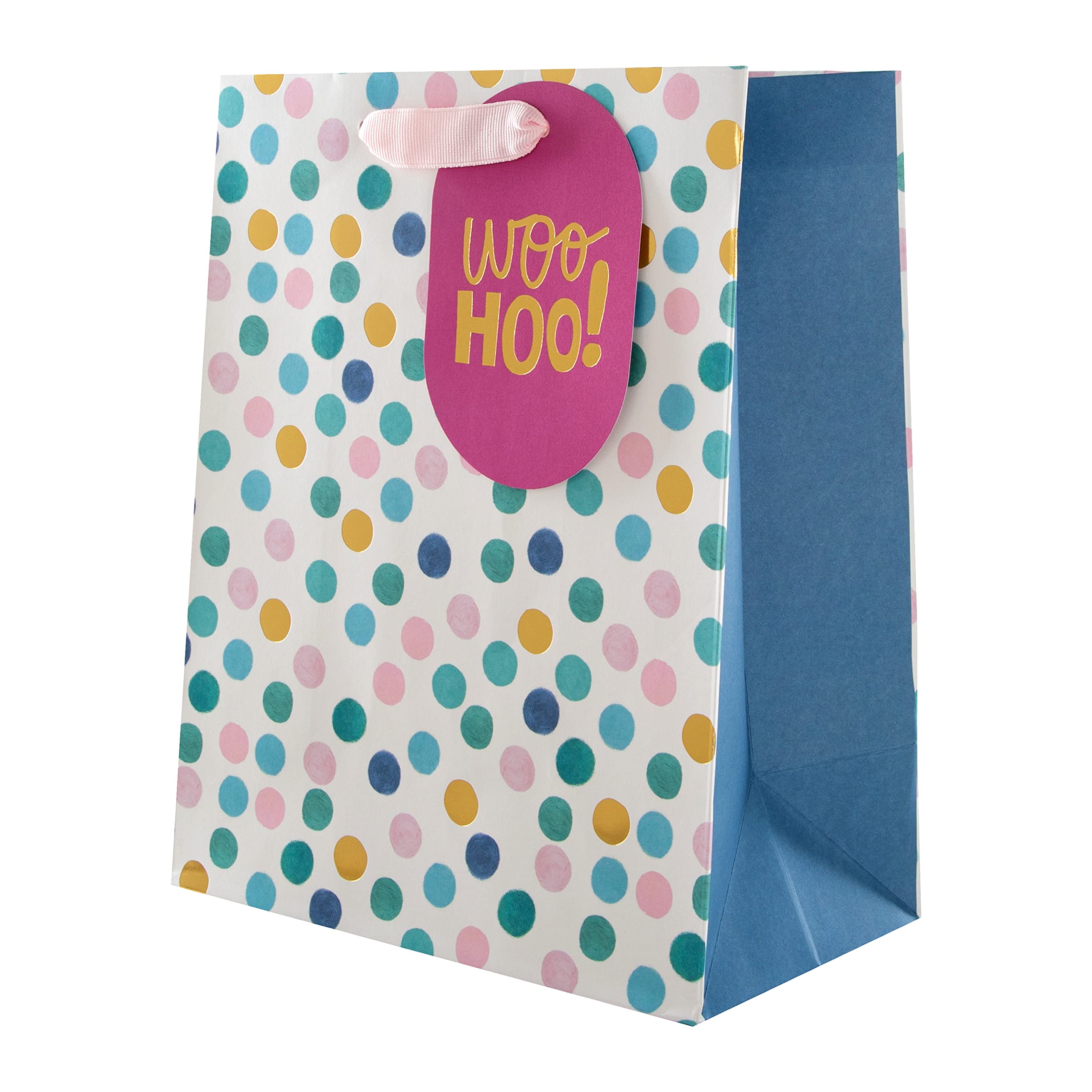 Hallmark Medium Gift Bag, Pink & Blue Polka Dots Design, for Birthday, Anniversary, Celebration