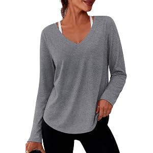 Alaroo Womens Workout Tops Reversible Long Sleeve V-Neck Shirts | Sun Protection Pilates Outfits Summer Athletic Tops for Run