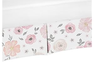 Sweet Jojo Designs Baby Crib Skirt (Pink/Grey Boho Floral) for Girls, Infants/Nursery Bed Dust Ruffle Bedskirt Straight Flat (Watercolor, Flower, Elegant Rose, Farmhouse, Shabby Chic, Nature, Blush)