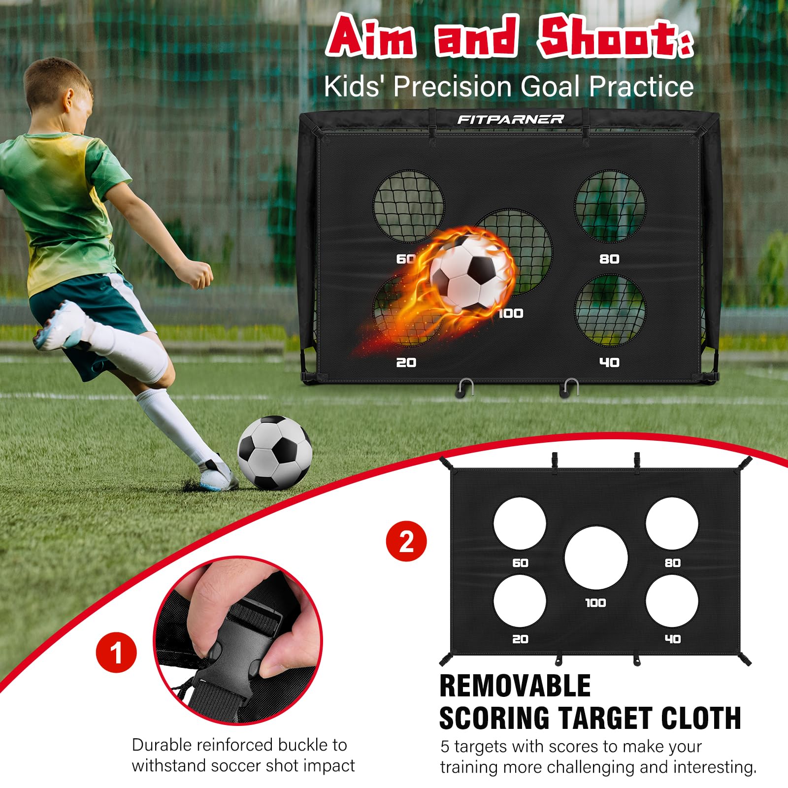 Kids Soccer Goal for Backyard Set,2 Pack of 4x3/6x4 ft Portable Pop Up Soccer Nets,Complete Youth Training Equipment with Target,Ball & Cones for Kids 3-14 Goal Practice,Outdoor Sports Game
