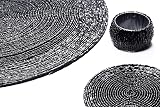 Penguin Home Handcrafted Glass Beaded Round Placemats Set of 12 Black 32 cm view 6