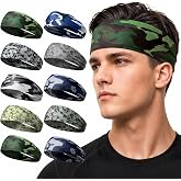Zhanmai 9 Pcs Sport Headbands for Men | Workout Sport Bandana Sweatbands, Camo Absorbing Headband for Men, 4.7 x 9.8 Inch Wide Sweatband for Head Basketball Football