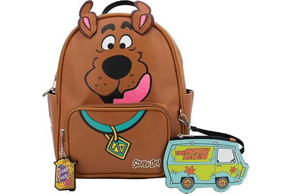 AI ACCESSORY INNOVATIONS Scooby Doo Big Face Cospaly Mini Backpack Purse with Mystery Machine Card Holder, Faux Leather, 10.5 Inch