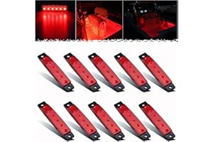 PSEQT LED Boat Interior Lights Marine Courtesy Light Strip Deck Transom Cockpit Navigation Lighting Waterproof for Fishing Pontoon Kayak Yacht Sailboat (Red 10Pcs)