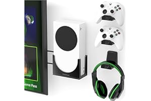 TotalMount – Wall Mount for Xbox Series S – Holds Xbox Series S on a Wall by Your TV (Black Mount and 3 Controller Holders)