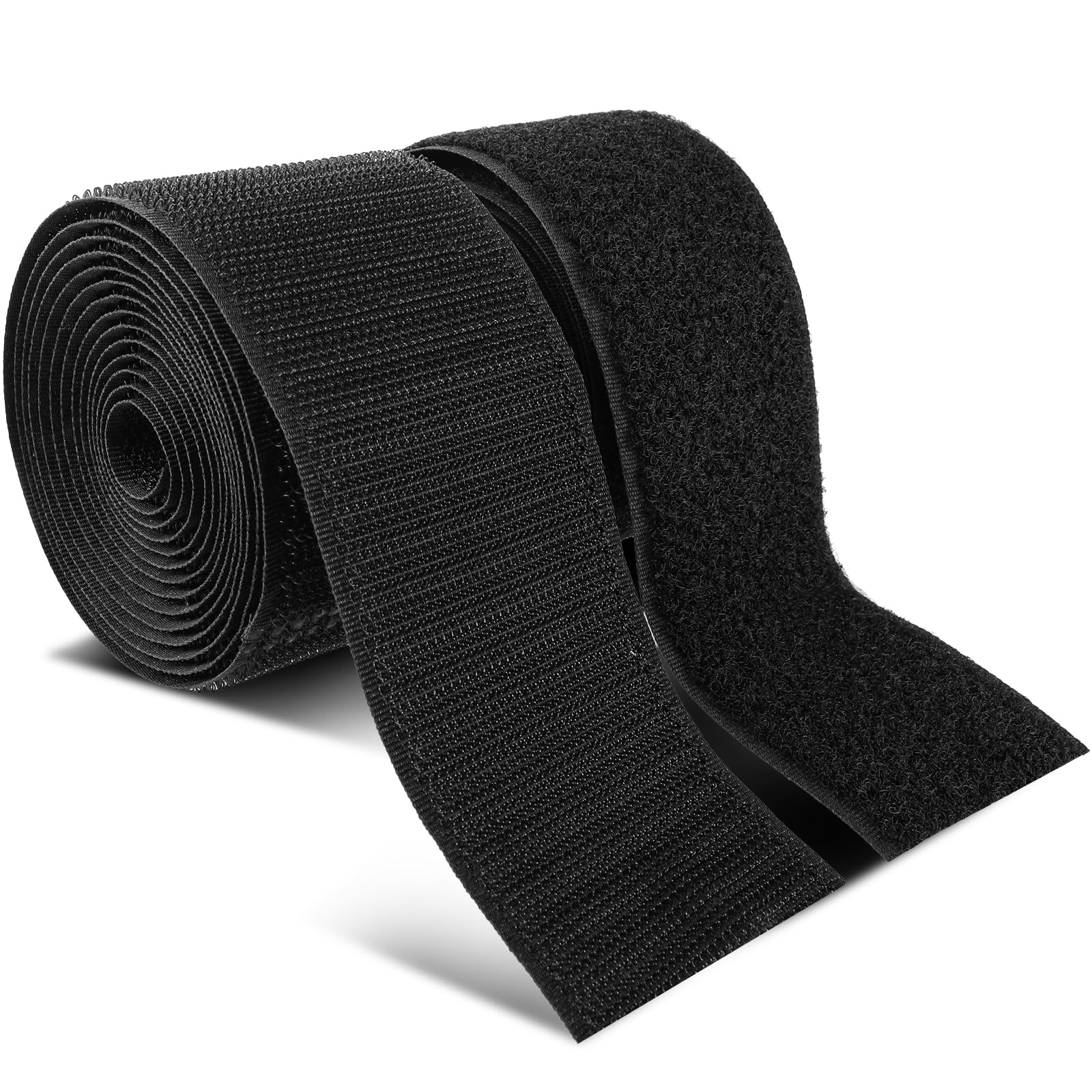 Bewudy 2Inch Wide Sew On Hook and Loop Strips, 6 Ft Nylon Strips Fabric Fastener Interlocking Tape Industrial Strength, Heavy Duty Strips Hook and Loop Tape for Clothing Sewing DIY Projects(Black)