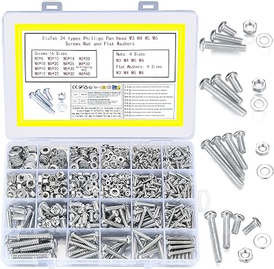 ZWFSDM 1080Pcs Phillips Pan Head Screws Nuts Washers Set M3 M4 M5 M6