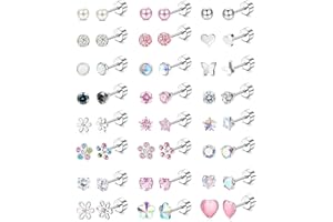 YADOCA 24 pairs Hypoallergenic Screw Back Earrings for Women Girls Surgical Steel Cute CZ Heart Flower Pearl Ball 4mm Tiny Fl