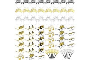 Wavyknot 72 Pcs New Years Eve Party Supplies 2025 Include Happy New Year Eyeglasses Headband Tiara and New Year Party Fringed Noise Makers 2025