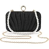 PACETAP Women's Evening Bag Pleated Satin Clutch Purse, Handbag Chain Strap Shoulder Bag for Wedding Party Prom Dinner | Chain Strap, Wedding Party, Cocktail, Prom, Dinner