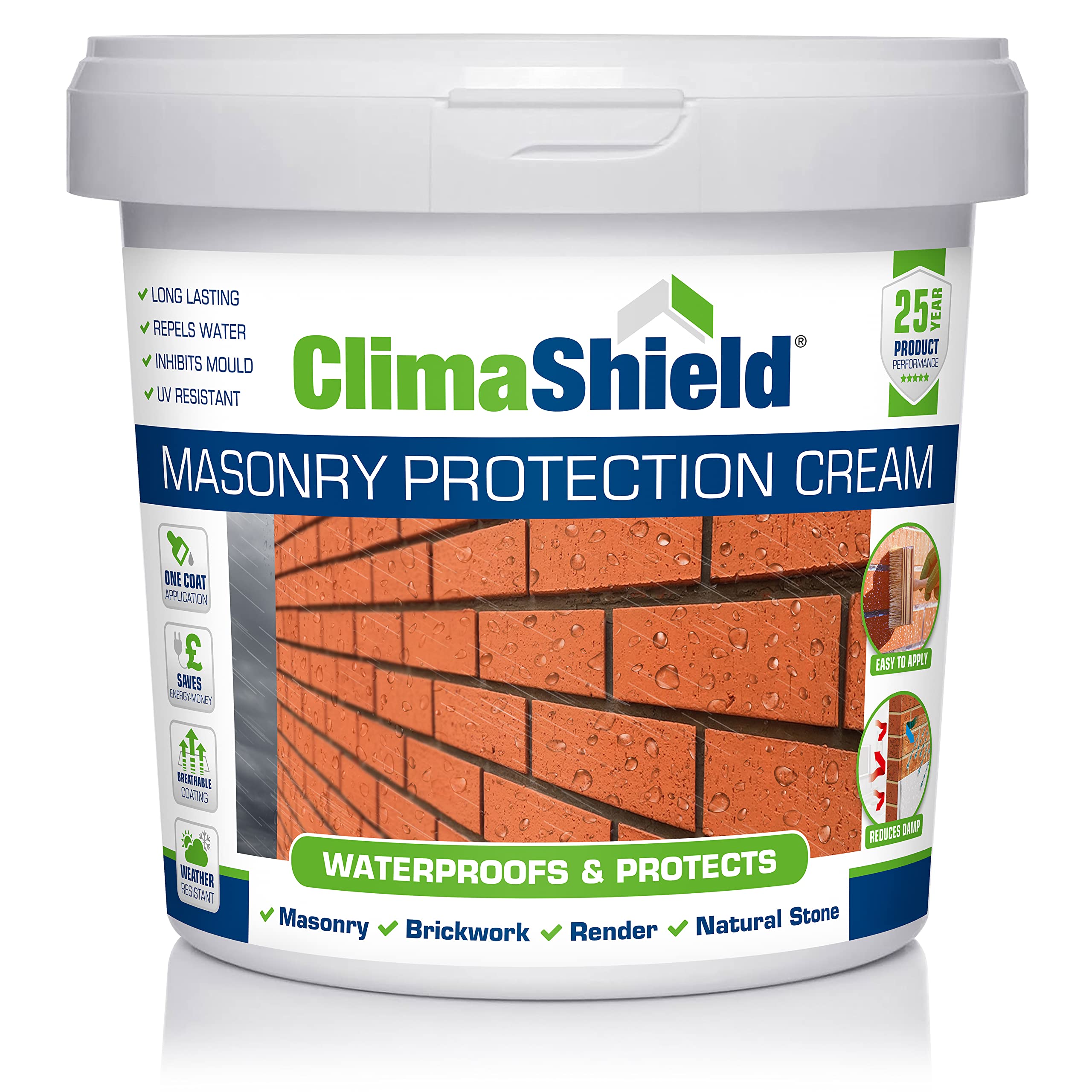 Climashield Masonry Waterproofing Cream - 3L - Exterior Brick Sealer & Rain Repellent Clear Waterproof Sealant for Concrete, Cement, Mortar, Sandstone, Limestone & Granite. Lasts up to 25 Years