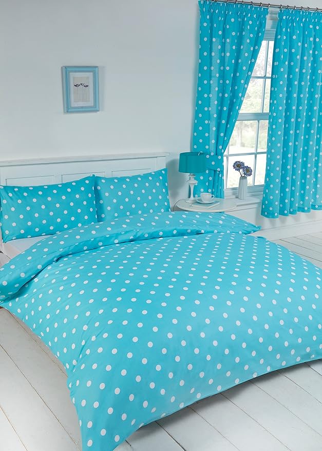 Double Bed Polka Dot Blue / White, Duvet / Quilt Cover Bedding Set, BY