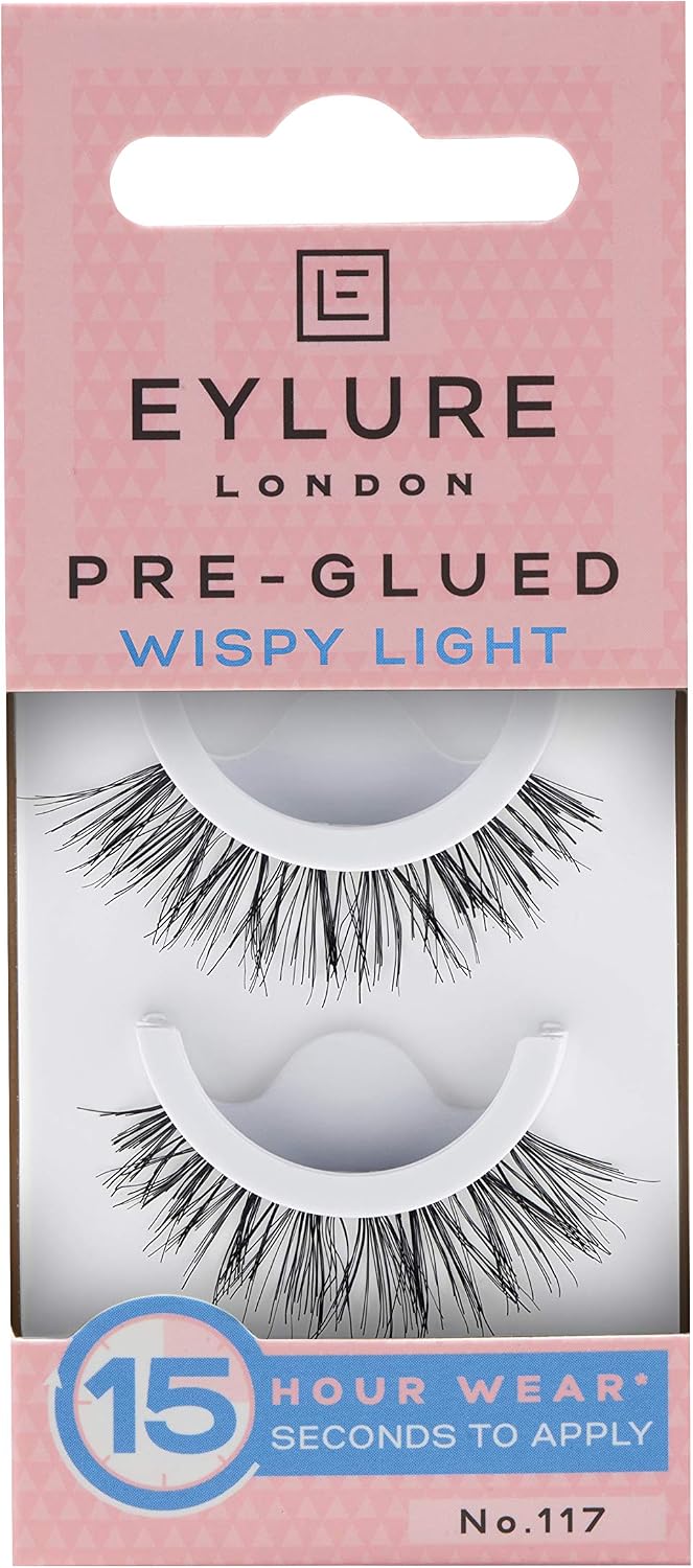 Eylure Fluttery Light 117 Pre-Glued False Lashes, Black, 2 count (Pack of 1)