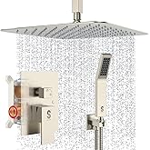 SR SUN RISE 16 Inches Brushed Nickel Shower System Bathroom Luxury Rain Mixer Shower Combo Set Ceiling Mounted Rainfall Shower Head Faucet (Contain Shower Faucet Rough-In Valve Body and Trim)