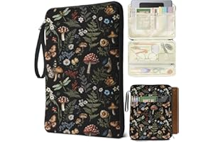 QRZIQRZ Butterfly Mushroom Book Sleeve Kindle Pouch, Book Protector Case with Zipper, PU Leather Waterproof Book Cover Bag, Portable Book Pouch for Book Lovers Gifts Paperbacks Bibles Hardcover