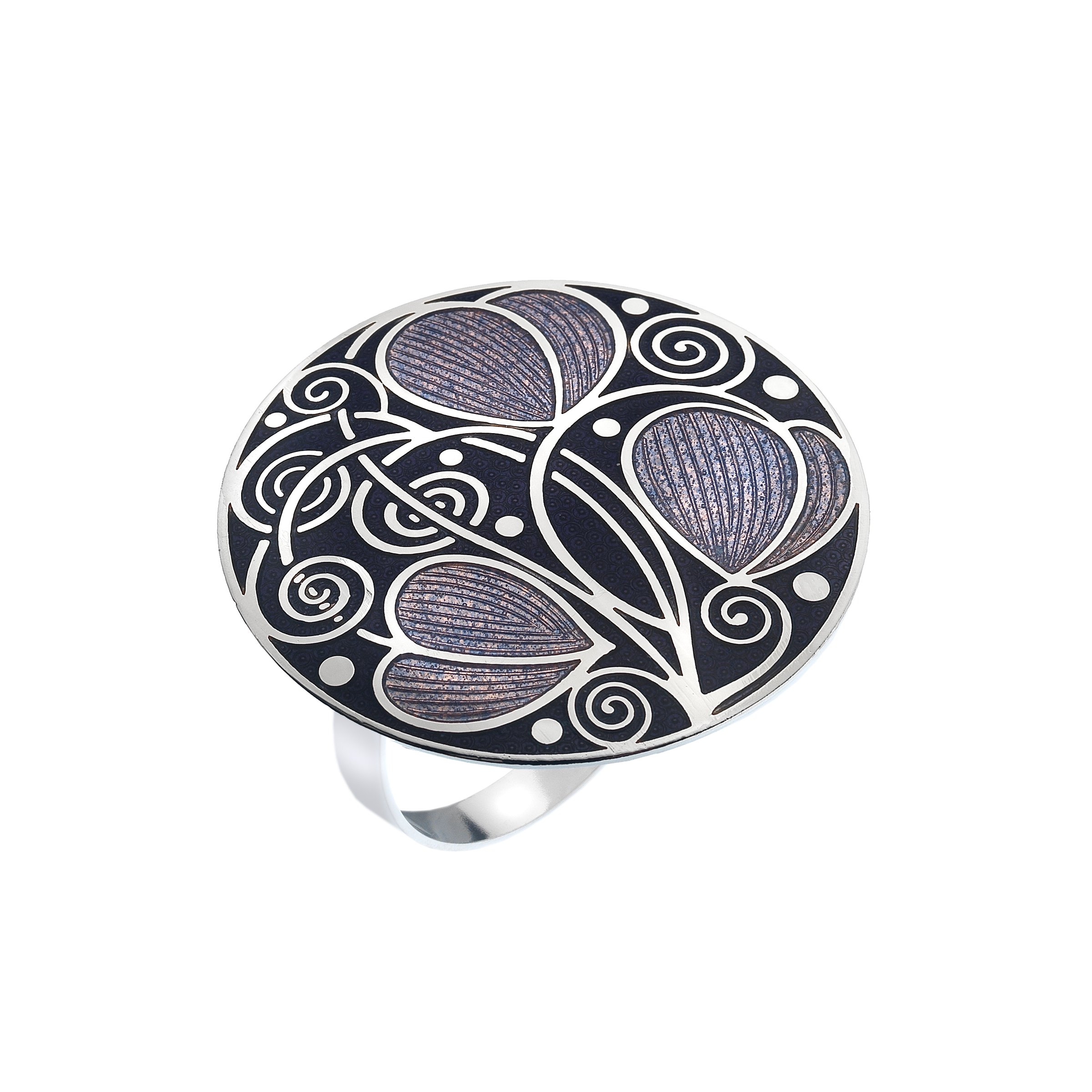 Sea Gems Mackintosh Inspired Fine Enamel 40mm Traditional Rose and Coils Scarf Ring - 7693 (Purple/Lilac)