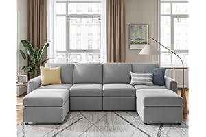 LINSY HOME Modular Sectional Sofa, Convertible U Shaped Sofa Couch with Storage, Memory Foam, Modular Sectionals with Ottomans, 6 Seat Sofa Set with Chaise for Living Room, Grey