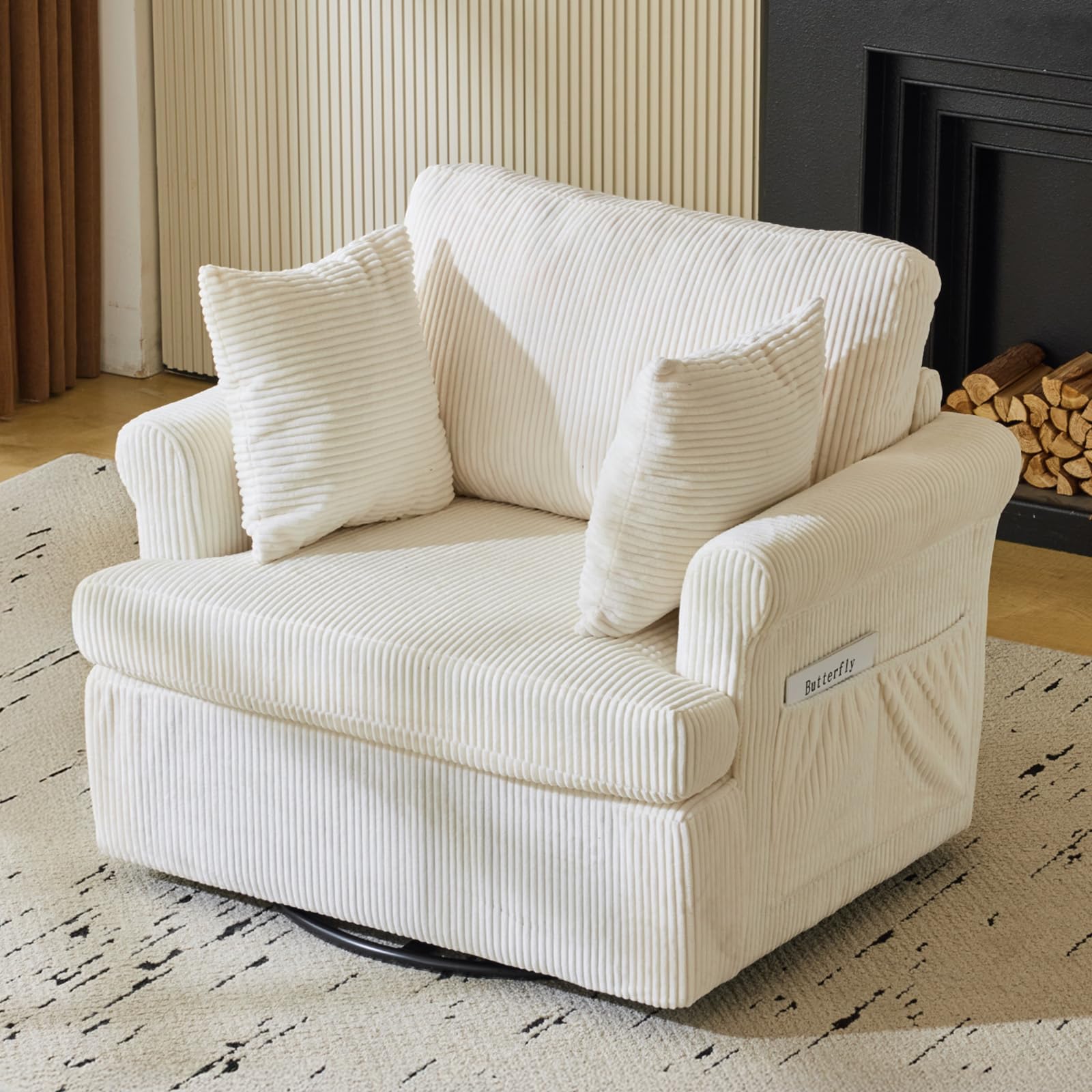 Photo 1 of *****MISSING PARTS USED **VINGL 39.2" Wide 360° Swivel Accent Armchair with 2 Pillows, Oversized Single Sofa, Chair and a Half with Side Pockets and Wide armrest for Living Room, Bedroom, Reading Room, Corduroy Beige