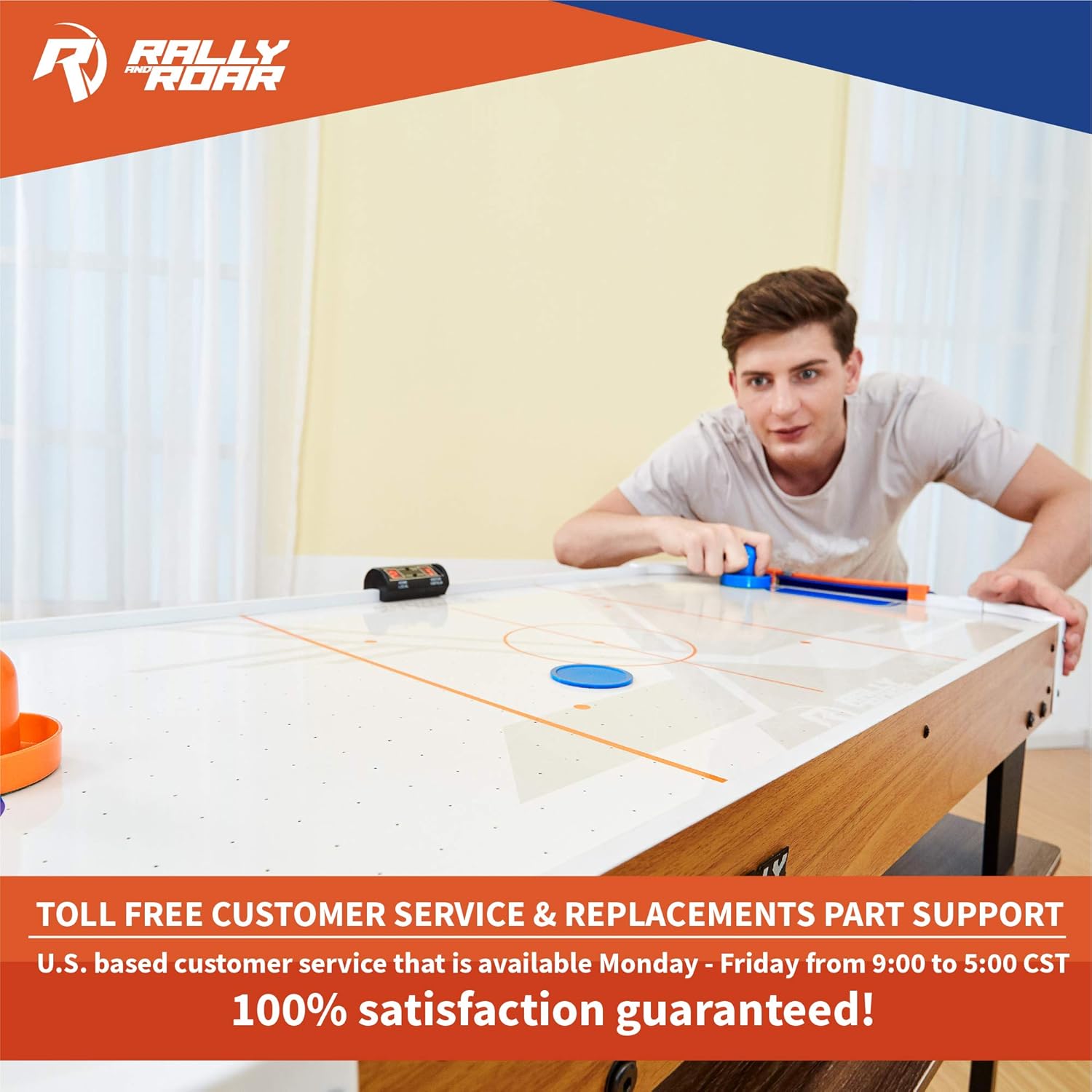 Rally and Roar Tabletop Air Hockey Table, Travel-Size, Lightweight, Plug-in - Mini Air-Powered Hockey Set with 2 Pucks, 2 Pushers, LED Score Tracker - Fun Arcade Games and Accessories : Sports & Outdoors