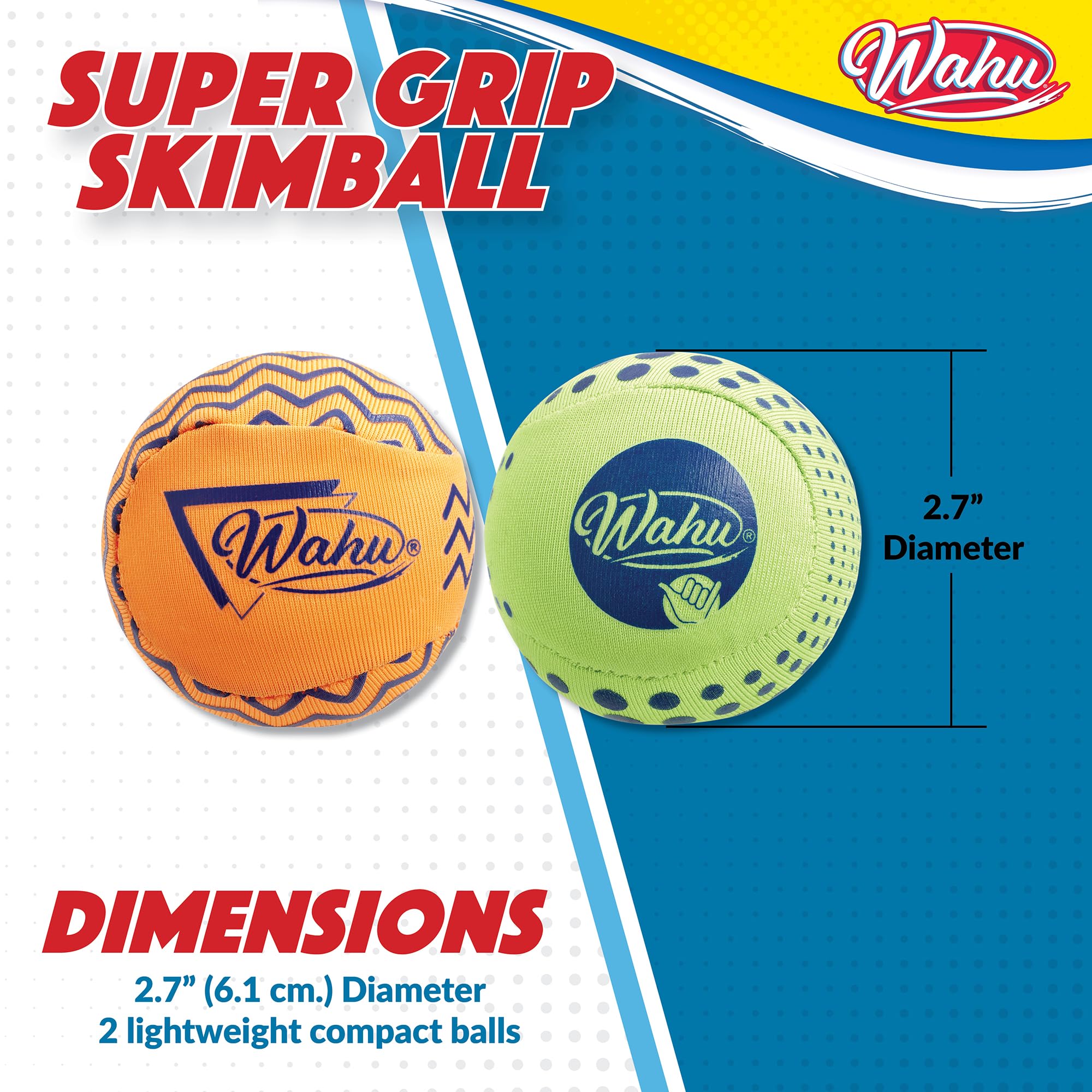 Wahu Super Grip 100% Waterproof Skimball Set, Pack of 2 Water Skipping Balls for Pool and Beach, Skips Over 150' on Water, Green/Orange