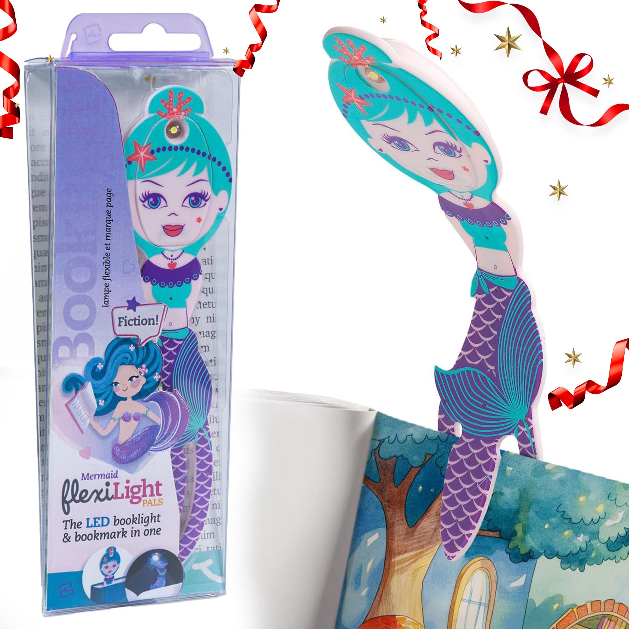 Gifts for Readers & Writers Bookmark Reading Light Mermaid Purple - 2in1 Clip On Bookmark Kids for Reading Night in Bed, Travel Cute s, Flexible 8 Lumen LED Lights for Books