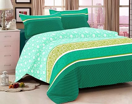 Bianca 100% Cotton Double Bedsheet with 2 Pillow Covers, King Size (Mint/Green)