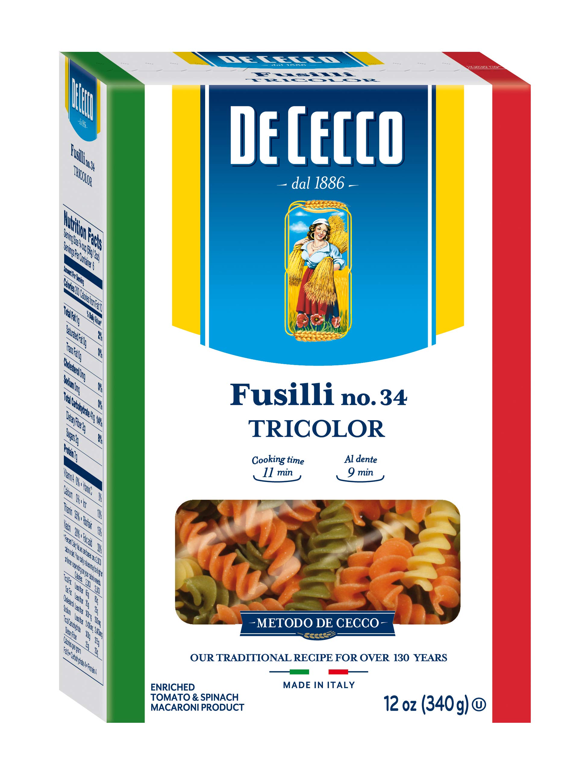 De Cecco Pasta, Farfalle Tricolor Pasta, 12 Ounce (Pack of 12) Bow Tie Pasta