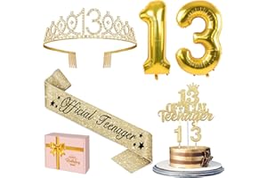 YEOHJOY 13th Birthday Decorations for Girls with 13th Birthday Crown, Official Teenager Sash, Candles and Cake Topper, Number Balloons, Teen Girl Gifts for 13 Year Old Girls