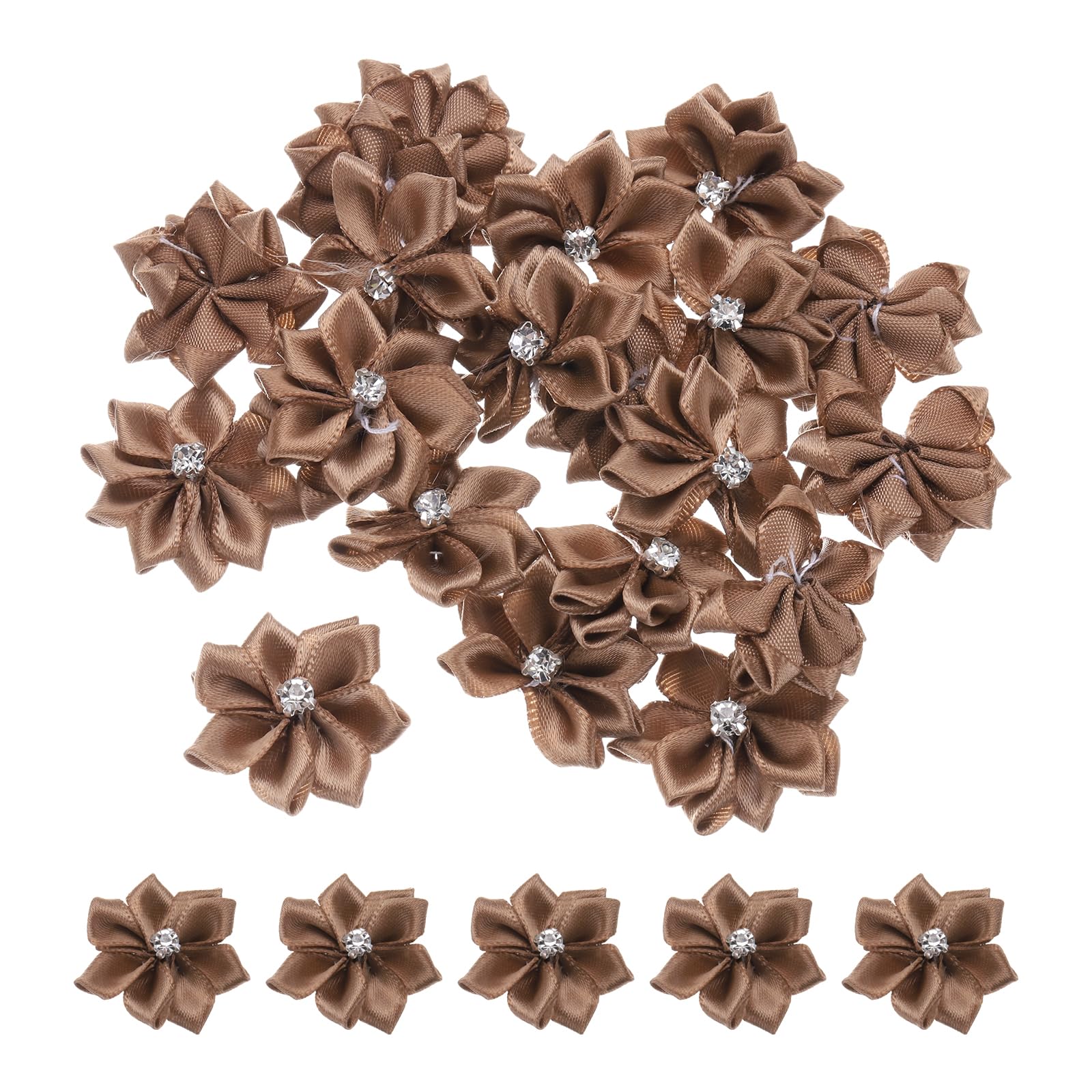 PATIKIL 1.2 Inch Small Ribbon Flowers, 100 Pcs Satin Ribbon Flowers Mini Fabric Flowers for Crafts DIY Wedding Ornament Appliques, Coffee
