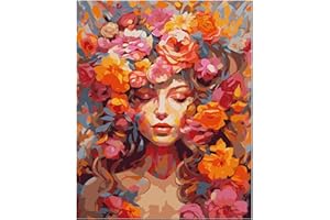 NiArt Paint by Numbers for Adults Beginners, DIY Paint by Numbers on Canvas for Kids, Oil Painting Kits for Gift Home Wall Decor, 10 Brushes and Acrylic Paints, 16x20 Inch,(Rose & Girl, Unframed)