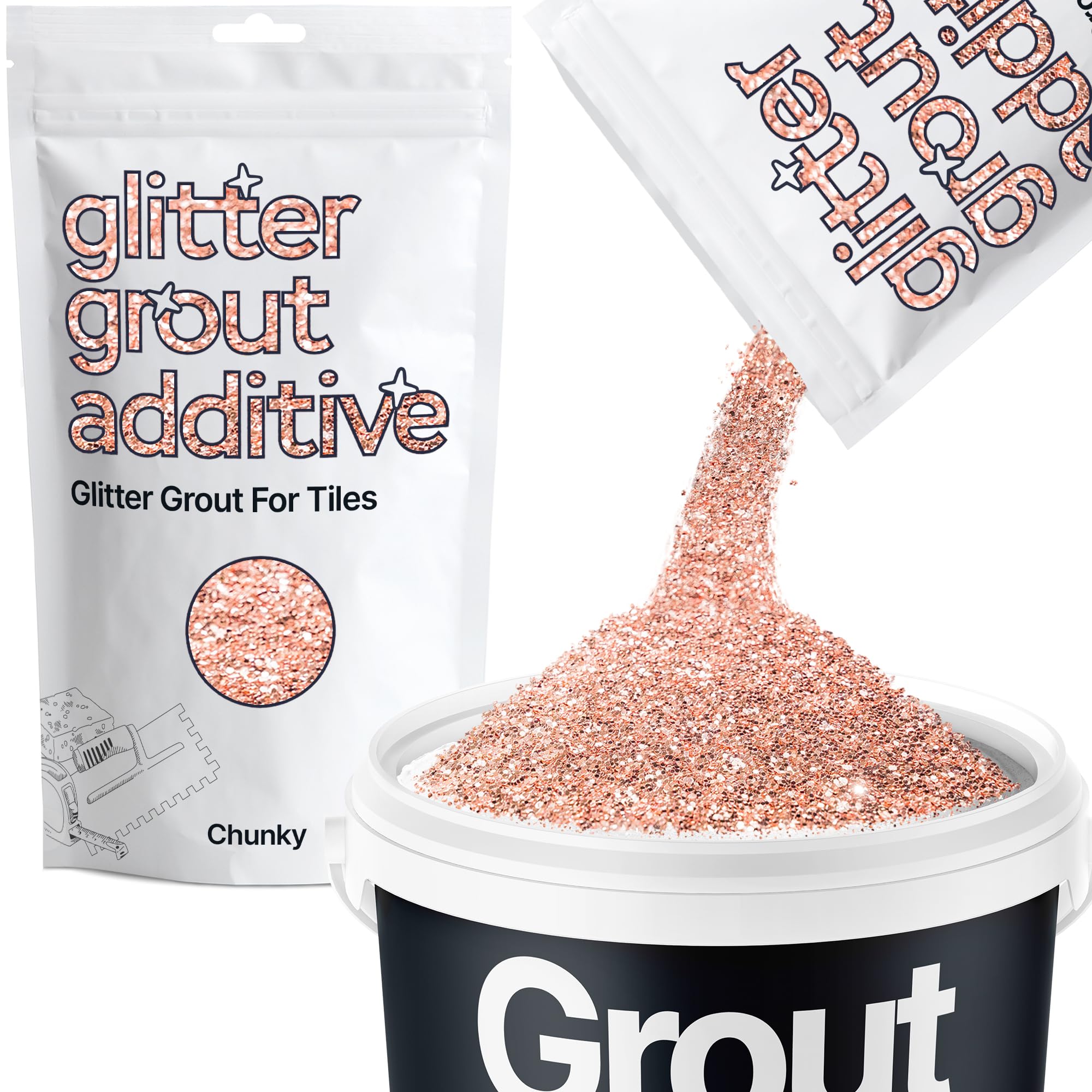 Hemway Rose Gold Glitter Grout Additive Chunky 100g Metallic Flakes for Adding Sparkle to Kitchen & Bathroom Tiles | Enhance Your Indoor Grouting Projects with a Durable Sparkly Effect