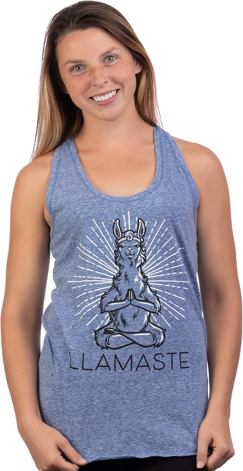 Llamaste | Cute, Funny Yoga Llama Namaste Workout Racerback Tank Top for Women: Clothing