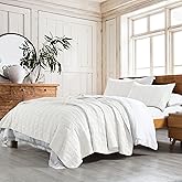 HORIMOTE HOME 100% Cotton Quilt Set King Size, White Pre-Washed 3-Piece Bedspread Coverlet Set, Cozy Lightweight Stitching Decorative Bedding Cover with 2 Shams in Geometric Pattern for All Season
