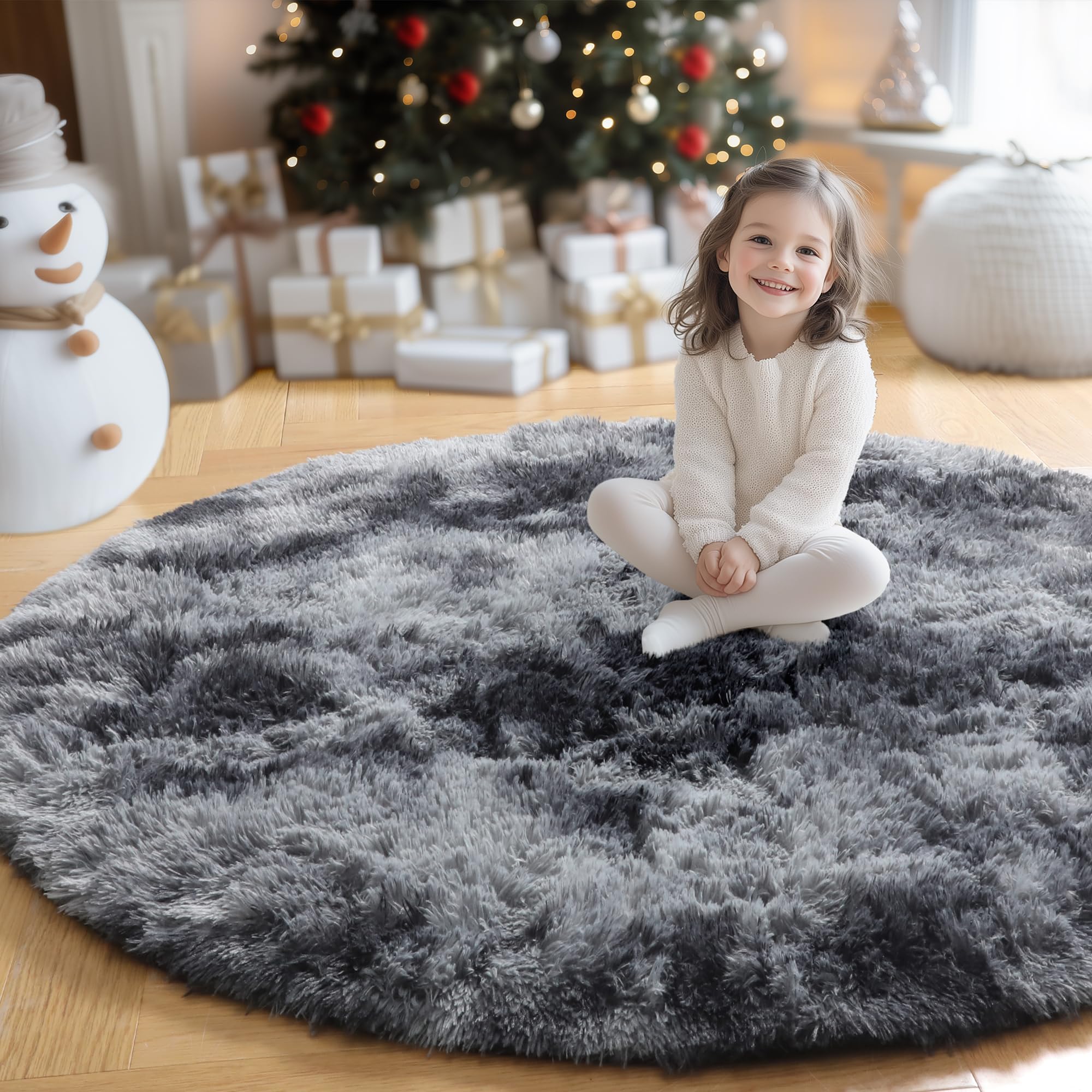 Photo 1 of Amdrebio Tie-Dyed Dark Grey Round Area Rugs for Living Room, 6x6 Rug, Soft Thick Large Circle Rug for Bedroom, Big Shag Fluffy Fuzzy Carpet for Mens Boys Kids Room, Modern Cool Floor Circular Rug