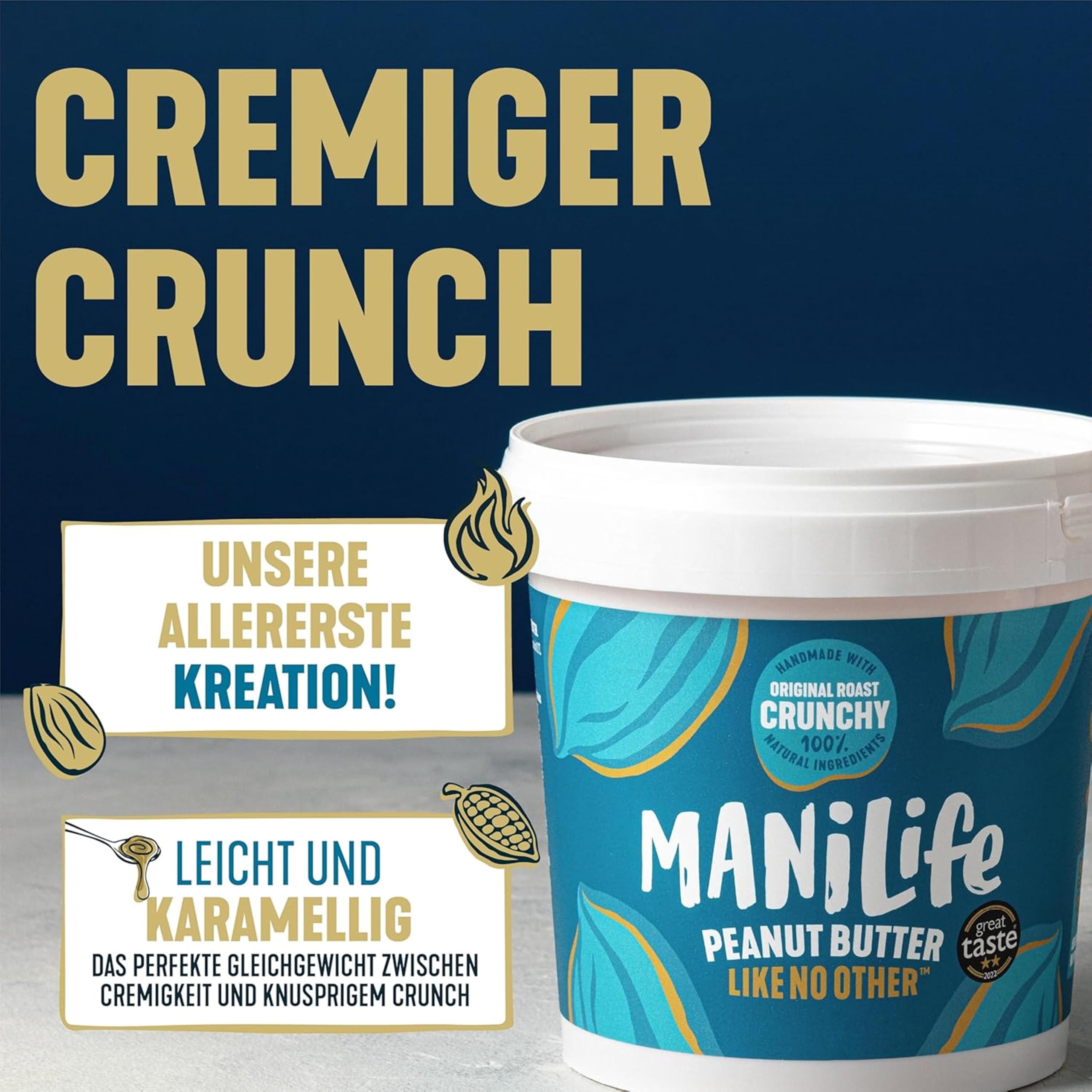 ManiLife Crunchy Erdnussbutter 900g, Original Roast | Protein, Ohne Zuckerzusatz & Ohne Palmöl | Peanut Butter aus Single Origin Argentinischen Erdnüssen Hergestellt (Verpackung Kann Variieren) 2