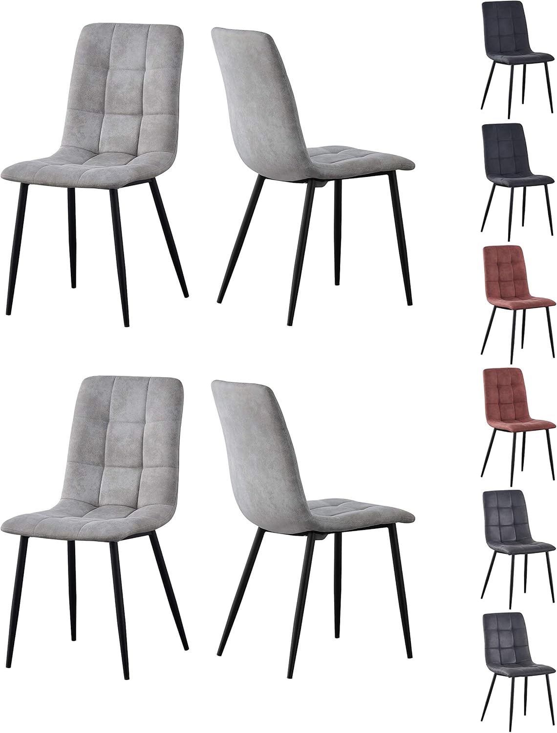 MCCDirect Set of 4 Faux Matte Suede Leather Dining Chairs With metal