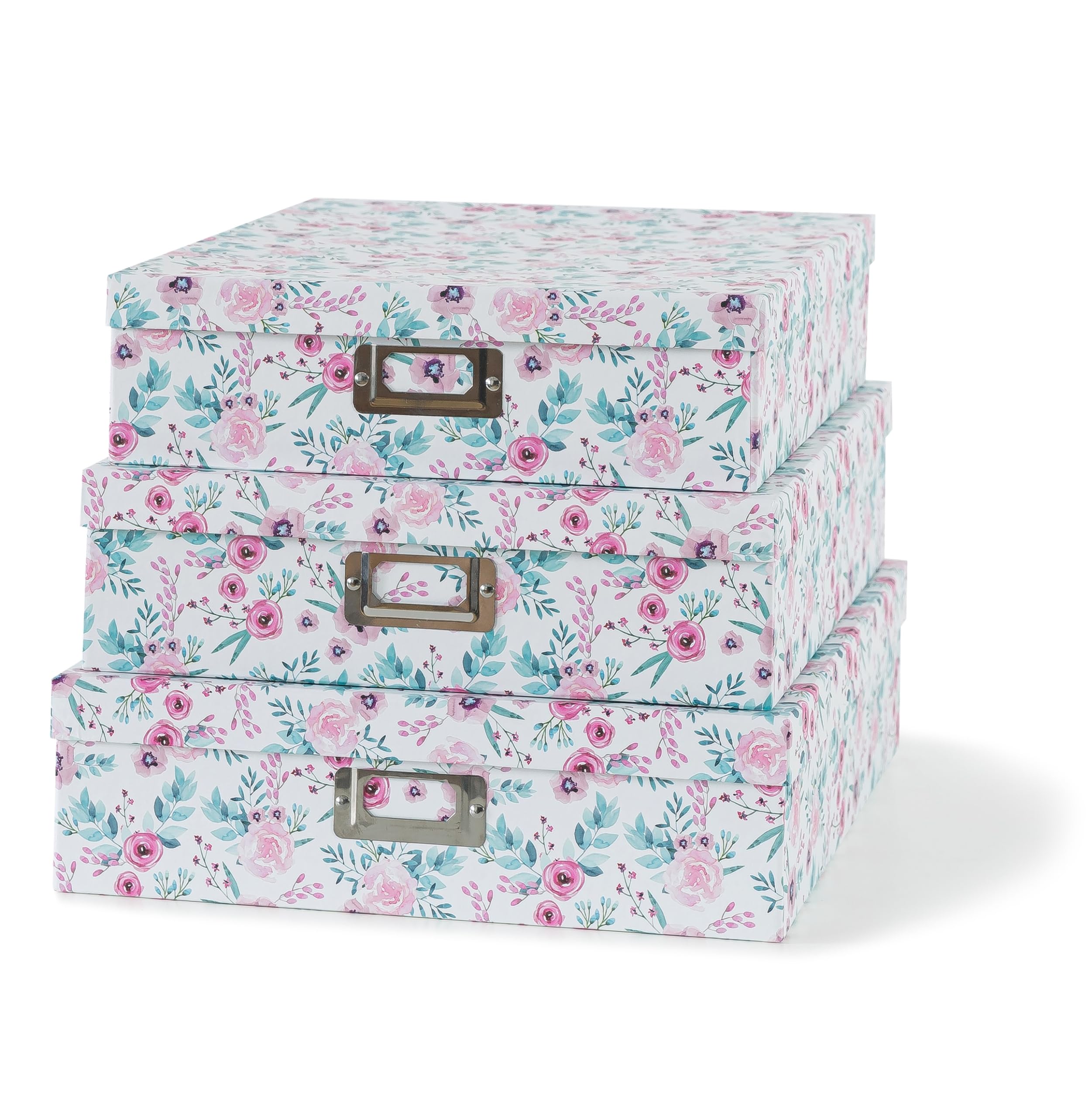 SLPR Decorative Storage Cardboard Boxes with Flower Design (Set of 3, In Full Bloom) | Nesting Gift Boxes with Lid for Keepsake Toys Photos Memories Closet Nursery Office Bedroom Decoration