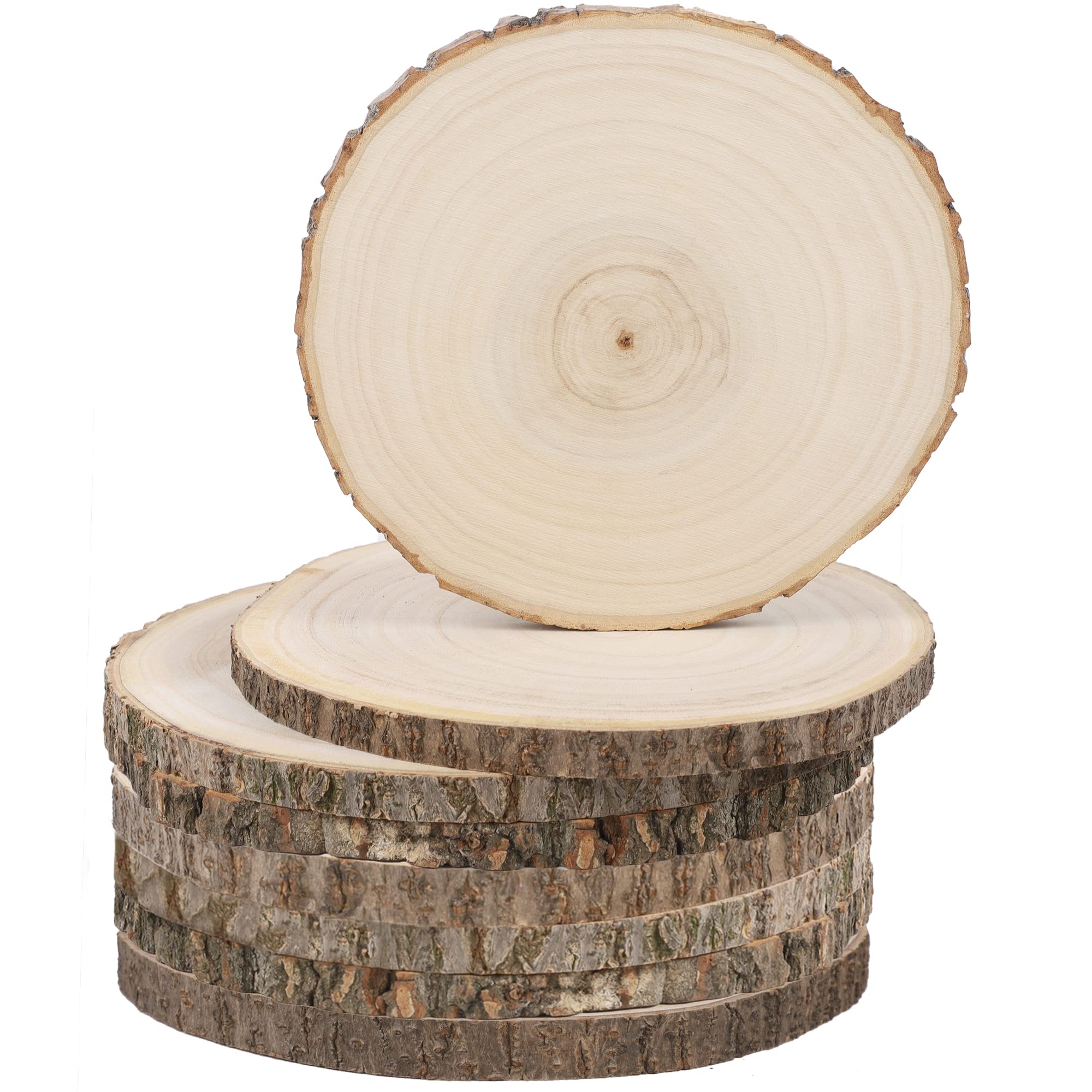 Photo 1 of Sancodee 8 Pcs Large Unfinished Wood Slices, 9-10 Inches Wood Slabs for Centerpieces Natural Wooden Circle, DIY Wood Centerpieces for Tables Wedding Party Door Sign Decor