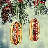 2 Pieces Christmas Food Ornaments Handcrafted Glass Blown Food Ornaments for Christmas Tree Fireplace Decoration(Hot Dog Style)