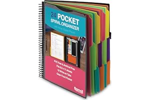 Samsill Spiral Folder Organizer - 12 Dividers & 24 Pockets with Zipper Pouch, Multi Pocket Color Cordinated Folder Binder with Customizable Tabs, Document Organizer (Fashion)