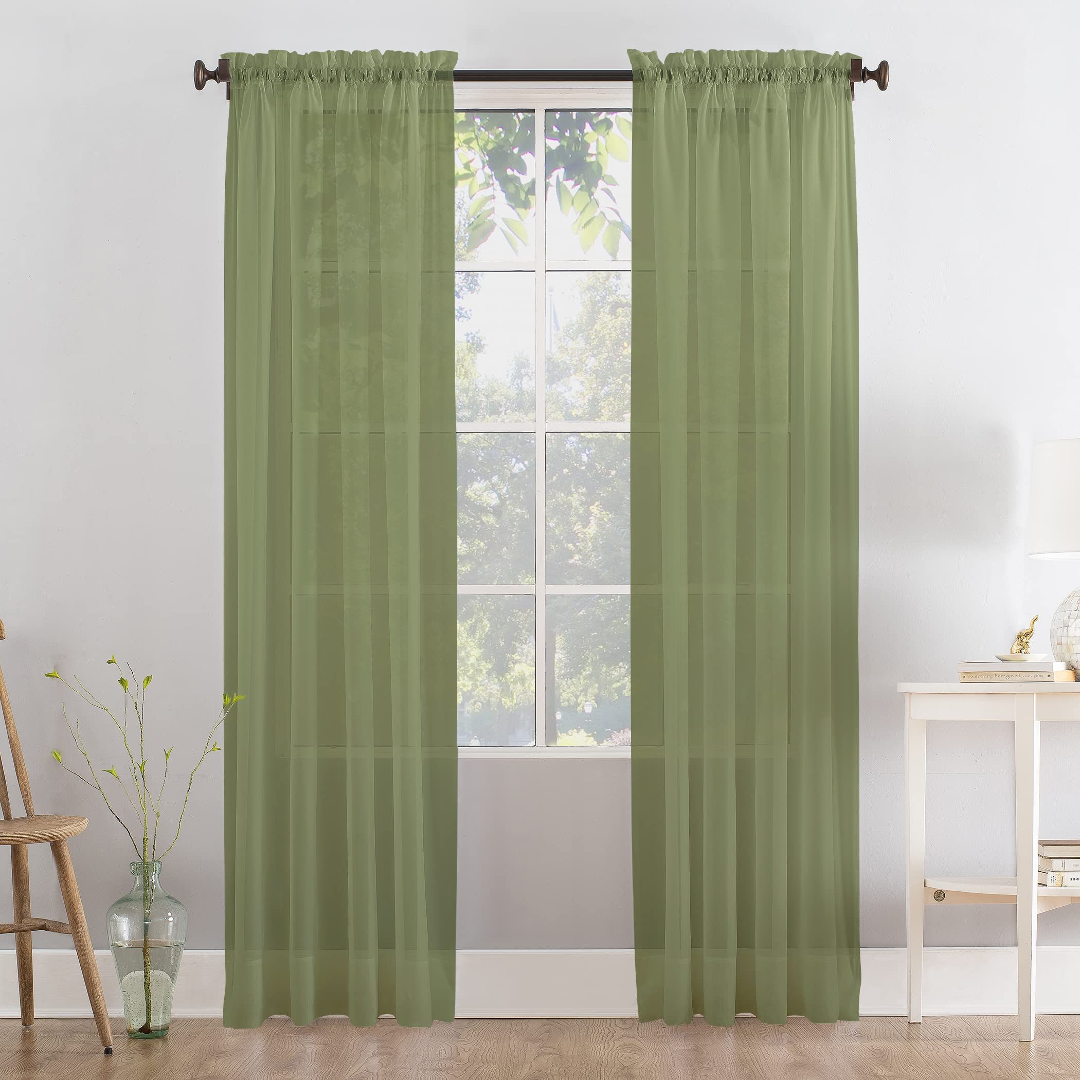 Megachest a pair of slot top voile curtains (Moss, 56" wideX81 drop 2 Panels) — image 1