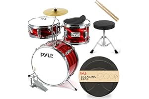 PYLE 3-Piece Kids Drum Set – Junior Drum Kit with Bass, Snare, Tom, Cymbal, Drumsticks & Adjustable Seat – Fun Beginner Music