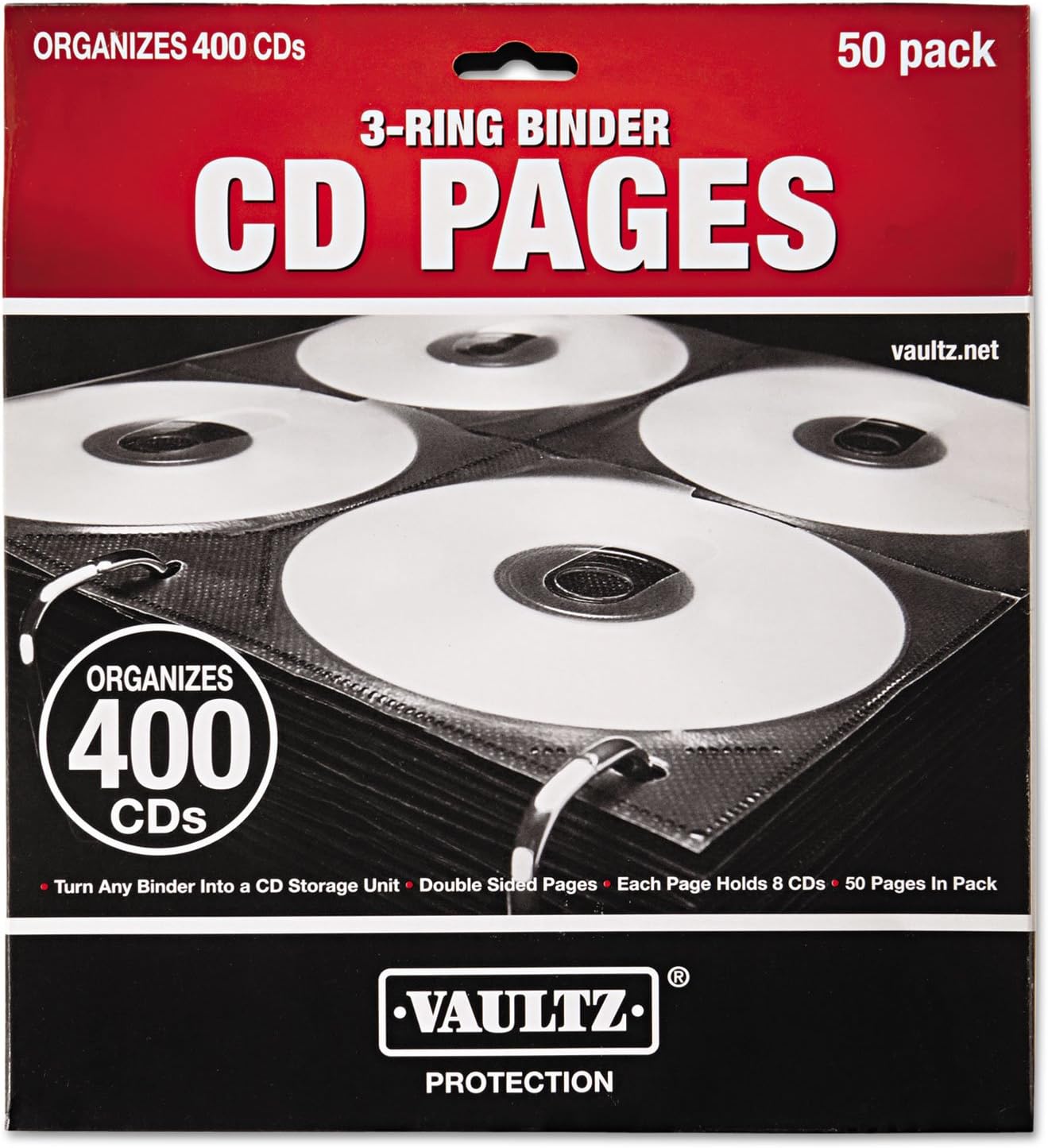 Vaultz VZ01415 Two-Sided CD Refill Pages for Three-Ring Binder, 50/Pack
