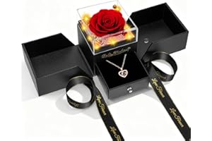 GOMALL Valentines Day Rose Gifts for Her Women Mom Grandma,Light Up Fresh Flowers for Delivery,Birthday Gifts for Women,Preserved Rose Flowers with Necklace,Mothers Day Mom Gift for Her Anniversary