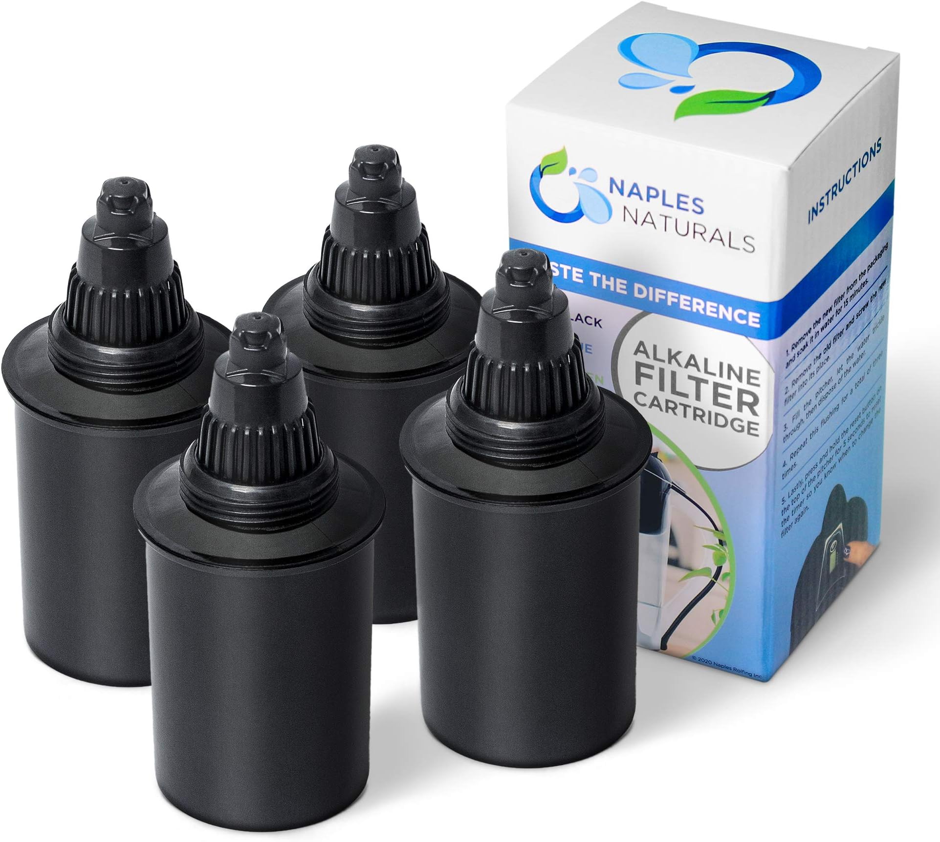 Naples Naturals 4-Pack 1089F Alkaline Water Pitcher Filter Replacement Cartridge, Black